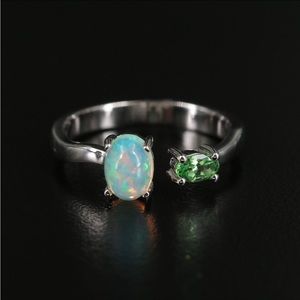 14K Opal and Chrome Diopside Open Ring | Size 7
